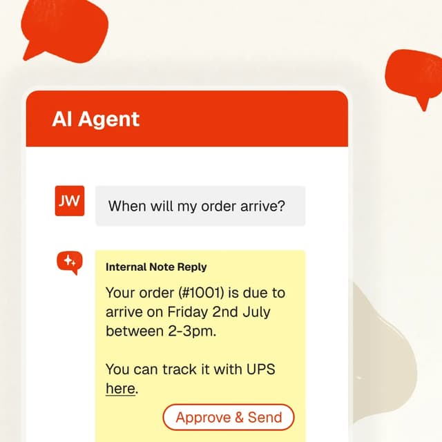AI agent internal note reply drafted for a human agent to approve and send