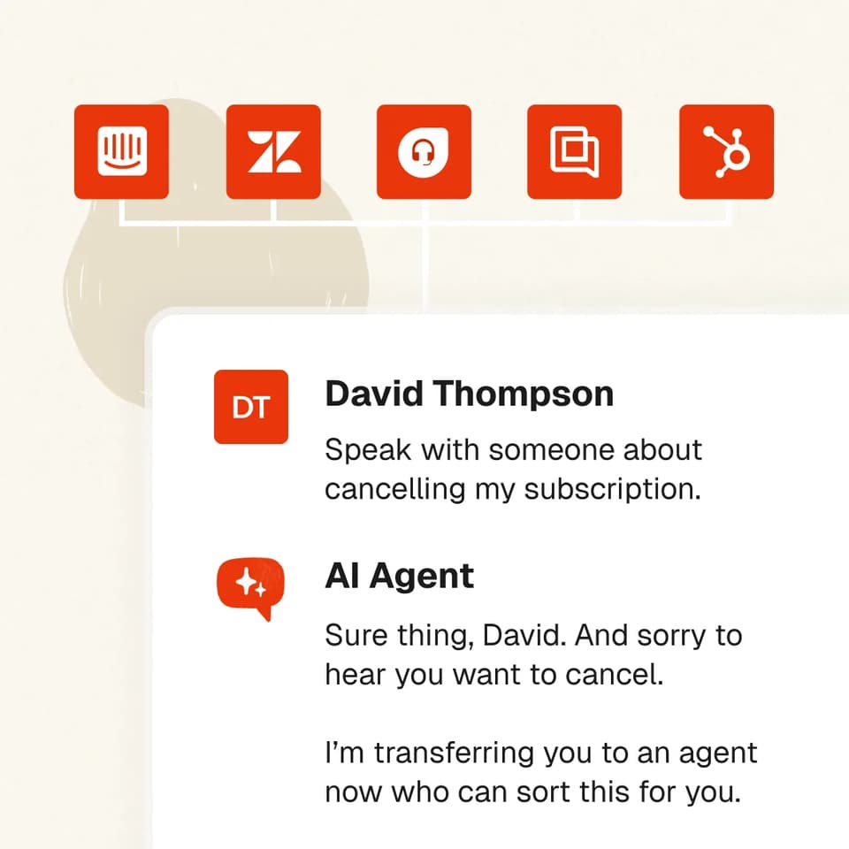 Integrate and connect your AI agent with Intercom, Zendesk, etc.